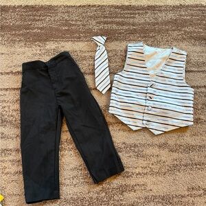 Striped Vest and Tie with Black Pants Set